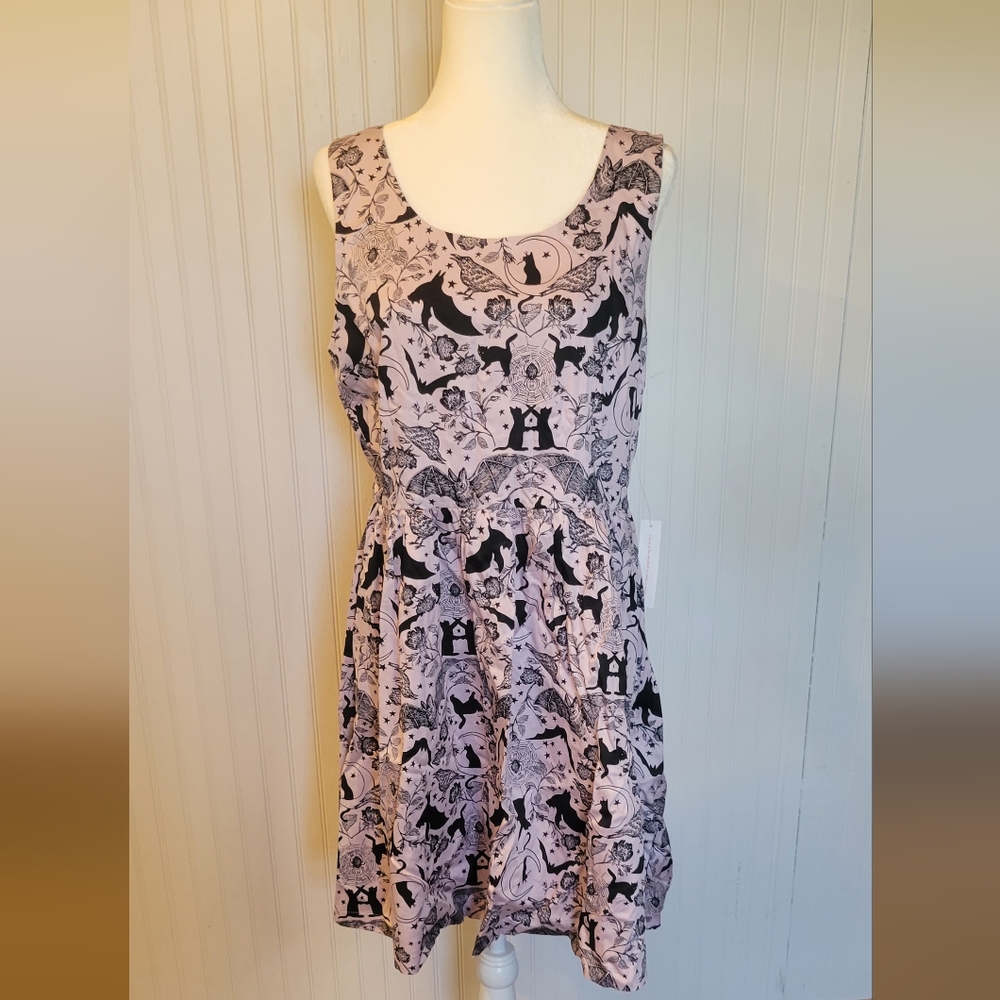 Modcloth size xl purple with black bats, cats, crows, and more. Nwt